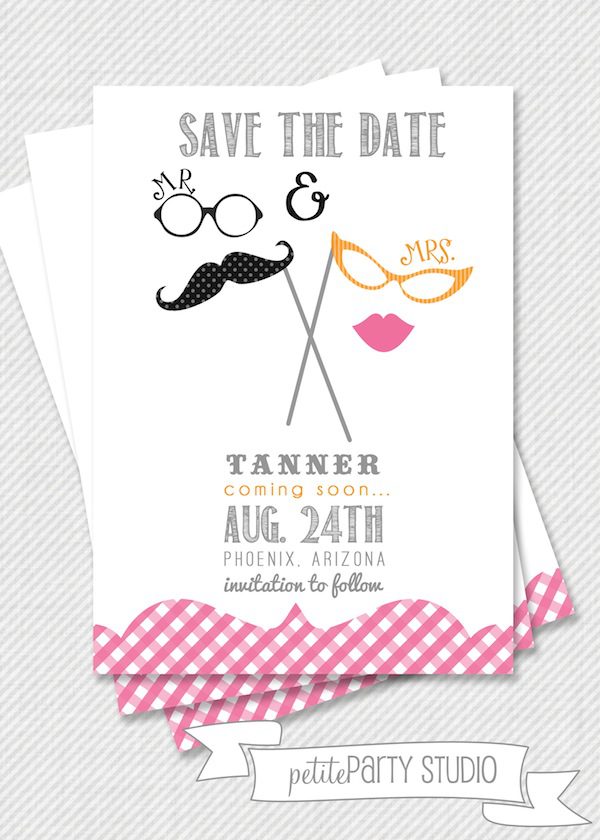 Mustache and Glasses Invitation Save the date or gender reveal