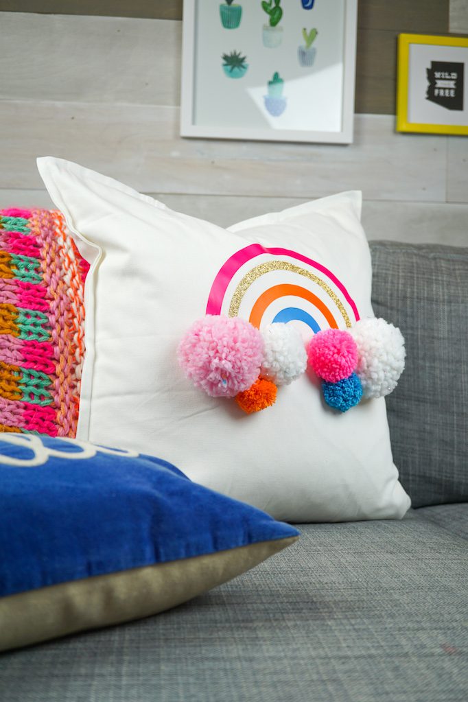 DIY Rainbow Pom Pom Pillow