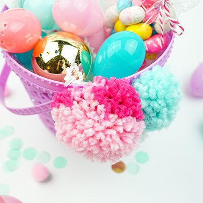 DIY Dollar Store Easter Basket with Pom Poms