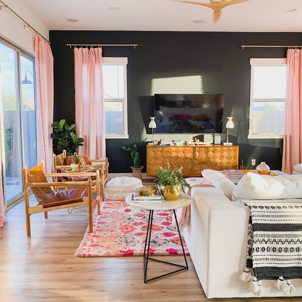 Pink Eclectic Boho Living Room Rebecca DIY